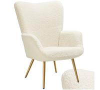 Chaise - TECTAKE - Fauteuil HYGGE rembourré en acier et polyester à l'aspect bouclé, 72 x 76 x 100,5 cm - Crème/Or