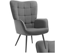 tectake® Fauteuil Relax Confortable en Velours côtelé Fauteuil Scandinave Moelleux avec Accoudoirs & Dossier Ergonomique pour Salle à Manger, Salon, Chambre, Siege Bureau, Allaitement Gris/Noir