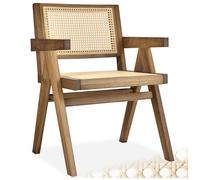 tectake® Chaise de Salle à Manger Design en Chêne Bois Massif & Cannage Chaise de Table à Manger avec Accoudoirs Confortable pour Coiffeuse, Chambre, Cuisine, Bureau, Cabinet, Dressing