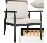 tectake® Fauteuil Relax Fauteuil Salon Confortable en Bois Massif & Cannage, avec Coussins & Accoudoirs pour Salle à Manger, Salon, Chambre, Chaise Bureau, Allaitement, TV