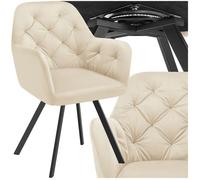 Chaise - TECTAKE - Fauteuil LUCIA pivotant à 180° rembourré en velours motif matelassé 58 x 58 x 87 cm - Crème