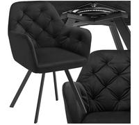 Chaise - TECTAKE - Fauteuil LUCIA pivotant en velours matelassé avec accoudoirs, pieds en acier fins, 58 x 58 x 87 cm - Noir