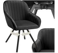 tectake® Chaise rembourrée Pivotante à 360°, Revêtement Aspect Velours | 58 x 58 x 82 cm, Dossier continu, Accoudoirs, Pieds en plastique antidérapants et réglables en hauteur, Max. 120 kg, Noir