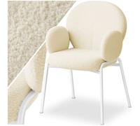 Chaise - TECTAKE - Fauteuil rembourré SCANDI avec tissu bouclette et pieds en acier style scandinave - Crème