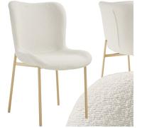 Chaise - TECTAKE - Fauteuil rembourrée TESSA avec revêtement en tissu bouclette et forme ergonomique - Blanc/doré