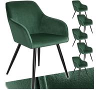 Chaise - TECTAKE - Lot 6 chaises MARILYN effet velours style scandinave rembourrée, pieds acier noir, 58x62x82cm - Vert foncé/Noir