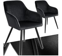 Chaise - TECTAKE - Lot de 2 chaises MARILYN effet velours style scandinave rembourrée, pieds acier noir, 58 x 62 x 82 cm - Noir