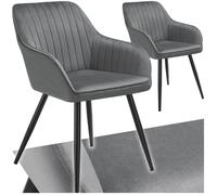 Chaise - TECTAKE - Lot de 2 chaises MARYLIN effet velours capitonné rembourrée et pieds acier noir, 58 x 62 x 82 cm - Gris
