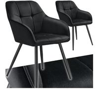 Chaise - TECTAKE - Lot de 2 chaises MARYLIN effet velours capitonné rembourrée et pieds acier noir, 58 x 62 x 82 cm - Noir