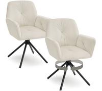Chaise - TECTAKE - Lot de 2 fauteuils LENIA pivotants en velours rembourré, pieds en acier, 56,5 x 54 x 86 cm - Crème/Noir