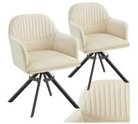 Chaise - TECTAKE - Lot de 2 fauteuils LONA pivotants avec rembourrage épais aspect velours, 56 x 59 x 81 cm - Crème/Noir
