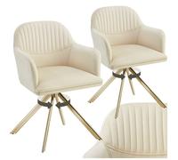 Chaise - TECTAKE - Lot de 2 fauteuils LONA pivotants avec rembourrage épais aspect velours, 56 x 59 x 81 cm - Crème/Or