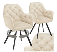 Chaise - TECTAKE - Lot de 2 fauteuils LUCIA pivotants et rembourrés, en velours motif matelassé, 58 x 58 x 87 cm - Crème