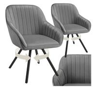Chaise - TECTAKE - Lot de 2 fauteuils SNUG pivotants avec accoudoirs, aspect velours rembourré, 58 x 58 x 82 cm - Gris