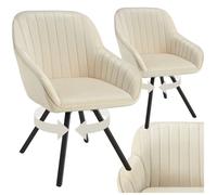Chaise - TECTAKE - Lot de 2 fauteuils SNUG pivotants avec accoudoirs, aspect velours rembourré, 58 x 58 x 82 cm - Crème