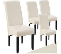 CHAISE - TECTAKE - Lot de 4 chaises de salle à manger aspect cuir avec revêtement synthétique et forme ergonomique - Crème