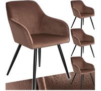 Chaise - TECTAKE - Lot de 4 chaises MARILYN effet velours style scandinave rembourrée, pieds acier noir, 58 x 62 x 82 cm - Brun/Noir
