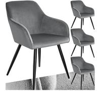 Chaise - TECTAKE - Lot de 4 chaises MARILYN effet velours style scandinave rembourrée, pieds acier noir, 58 x 62 x 82 cm - Gris/Noir