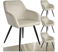 Chaise - TECTAKE - Lot de 4 chaises MARILYN effet velours style scandinave rembourrée, pieds acier noir 58 x 62 x 82 cm - Crème/Noir
