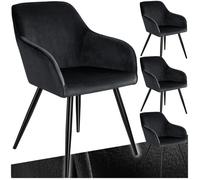 Chaise - TECTAKE - Lot de 4 chaises MARILYN effet velours style scandinave rembourrée, pieds acier noir, 58 x 62 x 82 cm - Noir