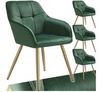 Chaise - TECTAKE - Lot de 4 chaises MARYLIN effet velours capitonné rembourrée et pieds acier doré, 58 x 62 x 82 cm - Vert/Or