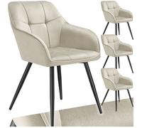 Chaises - TECTAKE - Lot de 4 fauteuils de salle à manger MARYLIN aspect velours et matelassé avec pieds en acier noir - Crème/Noir