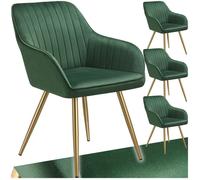 Chaise - TECTAKE - Lot de 4 chaises MARYLIN effet velours matelassé rembourrée et pieds acier doré 58 x 62 x 82 cm - Vert foncé/Or