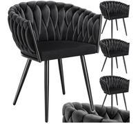 Chaise - TECTAKE - Lot de 4 fauteuils ASTANO en velours et design noué avec pieds fin en acier, 60,5 x 55 x 75 cm - Noir