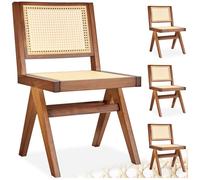 Chaise - TECTAKE - Lot de 4 fauteuils LISSY style boho, cannage viennois en bois et accoudoirs, 48,5 x 53,5 x 83 cm - Chêne foncé