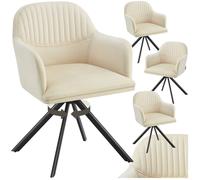Chaise - TECTAKE - Lot de 4 fauteuils LONA pivotants avec rembourrage épais aspect velours, 56 x 59 x 81 cm - Crème/Noir