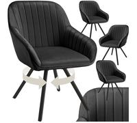 tectake® Chaise rembourrée Pivotante à 360°, Lot de 4, Aspect Velours | 58 x 58 x 82 cm, Dossier continu, Accoudoirs, Pieds en plastique antidérapants et réglables en hauteur, Max. 120 kg, Noir