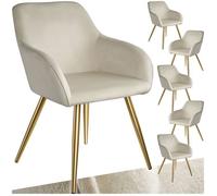 Chaise - TECTAKE - Lot de 6 chaises MARILYN en tissu, style scandinave rembourrée, pieds en acier doré, 58 x 62 x 82 cm - Crème/Doré