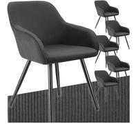 Chaise - TECTAKE - Lot de 6 chaises MARILYN en velours côtelé rembourrée et pieds en acier noir, 58 x 62 x 82 cm - Anthracite/Noir