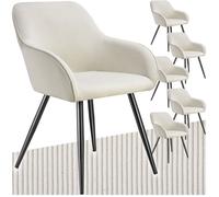 Chaise - TECTAKE - Lot de 6 chaises MARILYN en velours côtelé rembourrée et pieds en acier robustes, 58 x 62 x 82 cm - Crème/Noir
