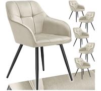 Chaise - TECTAKE - Lot de 6 chaises MARYLIN effet velours capitonné rembourrée et pieds acier noir, 58 x 62 x 82 cm - Crème/Noir