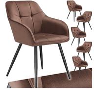 Chaise - TECTAKE - Lot de 6 chaises MARYLIN effet velours capitonné rembourrée et pieds acier noir, 58 x 62 x 82 cm - Brun/Noir