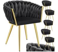 Chaises - TECTAKE - Lot de 6 fauteuils de salle à manger ASTANO en velours design noué avec pieds fin en acier - Noir/Or