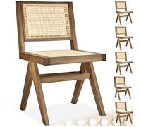 tectake® Lot de 6 Chaises de Salle à Manger Design en Chêne Bois Massif & Cannage Chaise de Table à Manger Chaise Confortable Meuble Salon pour Coiffeuse, Chambre, Cuisine, Bureau, Cabinet, Dressing