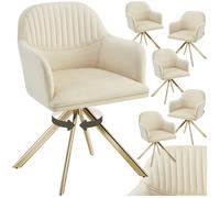 Chaise - TECTAKE - Lot de 6 fauteuils LONA pivotants avec rembourrage épais aspect velours, 56 x 59 x 81 cm - Crème/Or