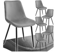 Chaise - TECTAKE - Lot de 6 fauteuils MONROE aspect velours et ergonomique, pieds en acier noir, 48 x 59 x 82,5 cm - Gris