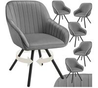 Chaise - TECTAKE - Lot de 6 fauteuils SNUG pivotants avec accoudoirs, aspect velours rembourré, 58 x 58 x 82 cm - Gris