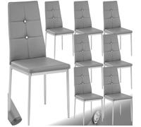 Chaise - TECTAKE - Lot de 8 chaises JULIEN avec strass, rembourré en cuir synthétique, pieds en acier, 40 x 42 x 97 cm - Gris