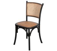 Chaise Thonet en Bois Massif et Assise en Rattan, Noir Anticqué Vintage