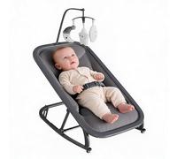Chaise Transat Bébé 2-En-1 Avec Arche à Jouets, Confort Et Sécurité Balancelle,Siège Réglable 3 Positions, Baby Bouncer - Barre De Jouets Amovible, Structure Légère, Acile à Nettoyer - 0-12 Mois,Gris