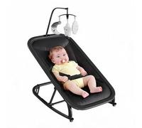 Chaise Transat Bébé 2-En-1 Avec Arche à Jouets, Confort Et Sécurité Balancelle,Siège Réglable 3 Positions, Baby Bouncer - Barre De Jouets Amovible, Structure Légère, Acile à Nettoyer - 0-12 Mois,Noir