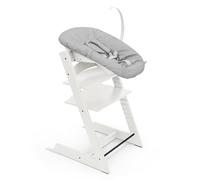 Chaise Tripp Trapp Stokke (Blanc) avec Newborn Set (Gris) - Utilisez dès la naissance et jusqu’à 9 kg - Confortable, sûr et simple à utiliser