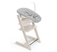 Chaise Tripp Trapp Stokke (Blanchi) avec Newborn Set (Gris) - Utilisez dès la naissance et jusqu’à 9 kg - Confortable, sûr et simple à utiliser