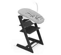 Chaise Tripp Trapp Stokke (Chêne Noir) avec Newborn Set (Gris) - Utilisez dès la naissance et jusqu’à 9 kg - Confortable, sûr et simple à utiliser