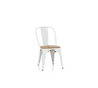 hjh OFFICE 645046 Chaise bistrot VANTAGGIO Comfort W Métal Blanc/Assise Bois foncé, Style Industriel, empilable
