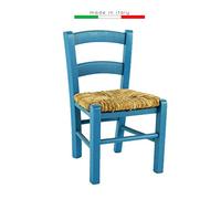 Chaise Venise Bébé Enfants Basse Enfant Bois Fête Colorée Restaurant Cuisine Paille (Bleu, 2)